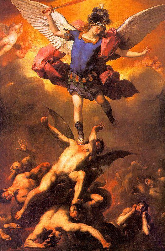  Luca  Giordano The Archangel Michael Flinging the Rebel Angels into the Abyss Norge oil painting art